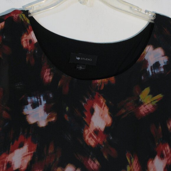 * AB Studio Blouse XL Black Floral Flowy Fully Lined - Picture 2 of 4